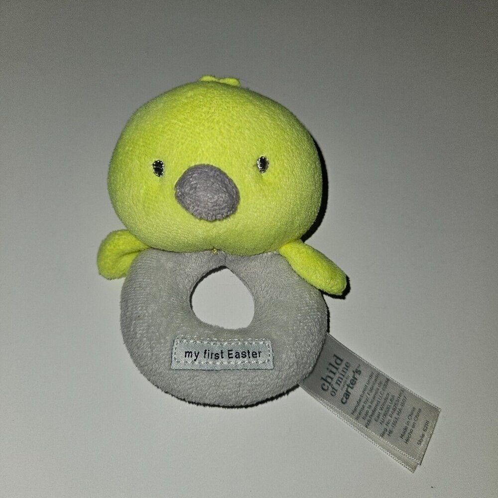 Carter's Child of Mine My First Easter Duck Plush Rattle Baby Toy Ring Gray Neon